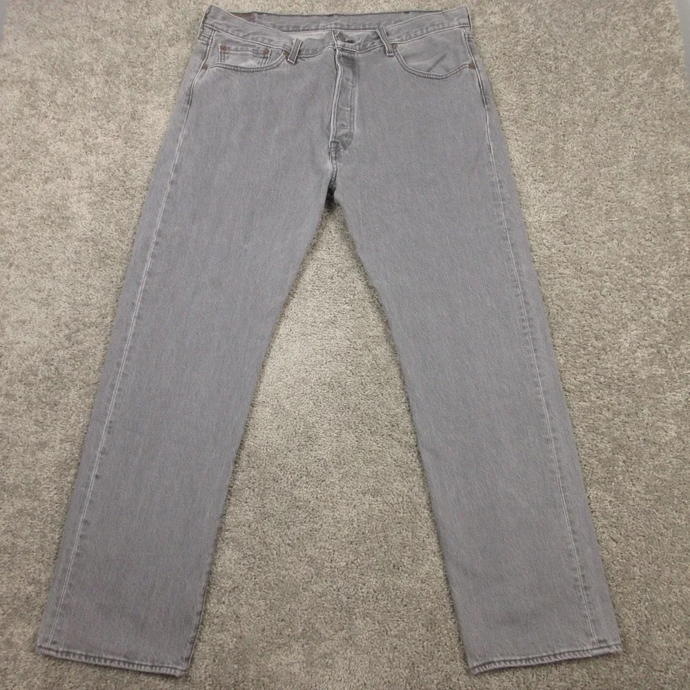 Levis Jeans Mens 38x32 Gray 501 Button Fly Original Straight Denim Pants
